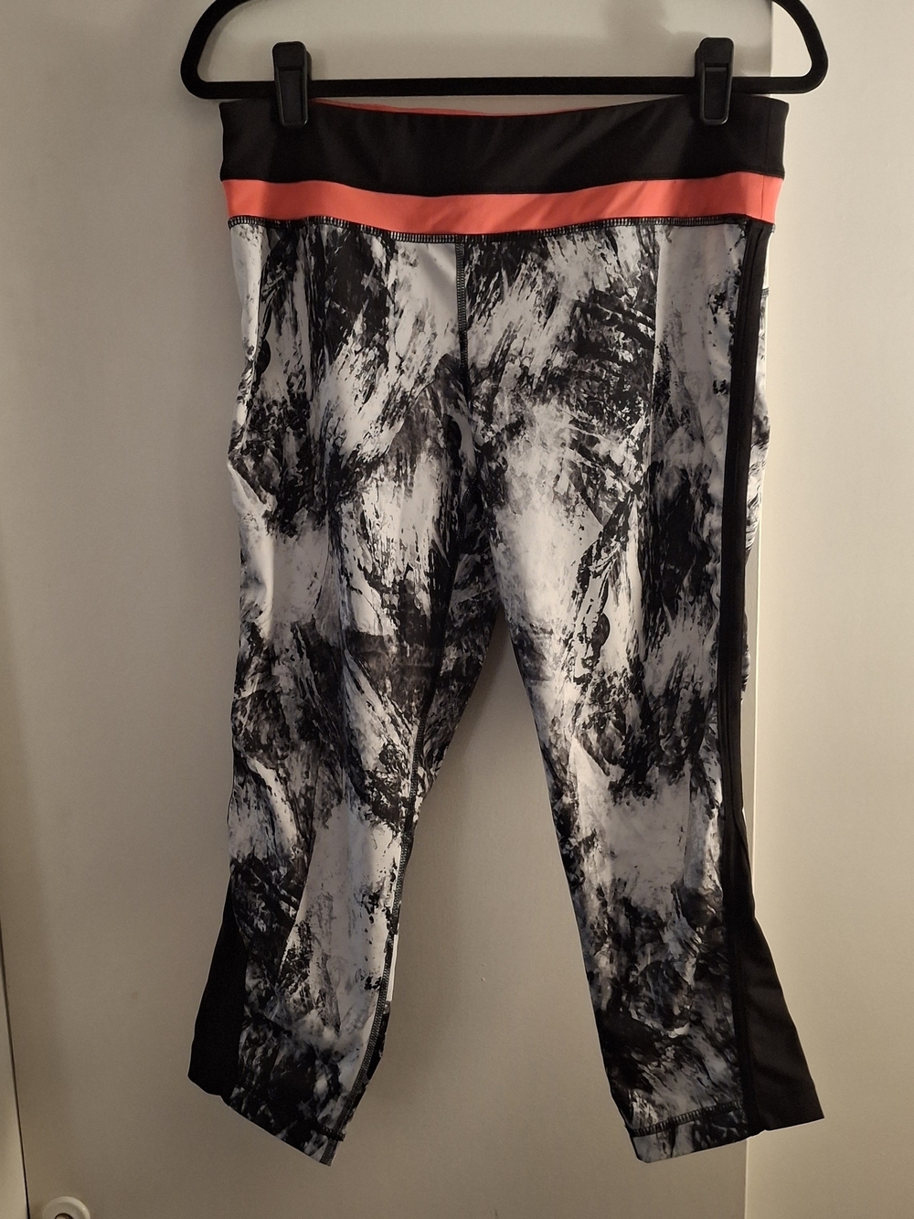 Active Life Women's Black And White Leggings with Orange Waistband